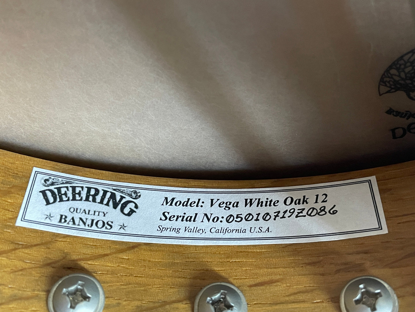 Deering c. 2019 White Oak 5-String 12" Open Back Banjo - USED